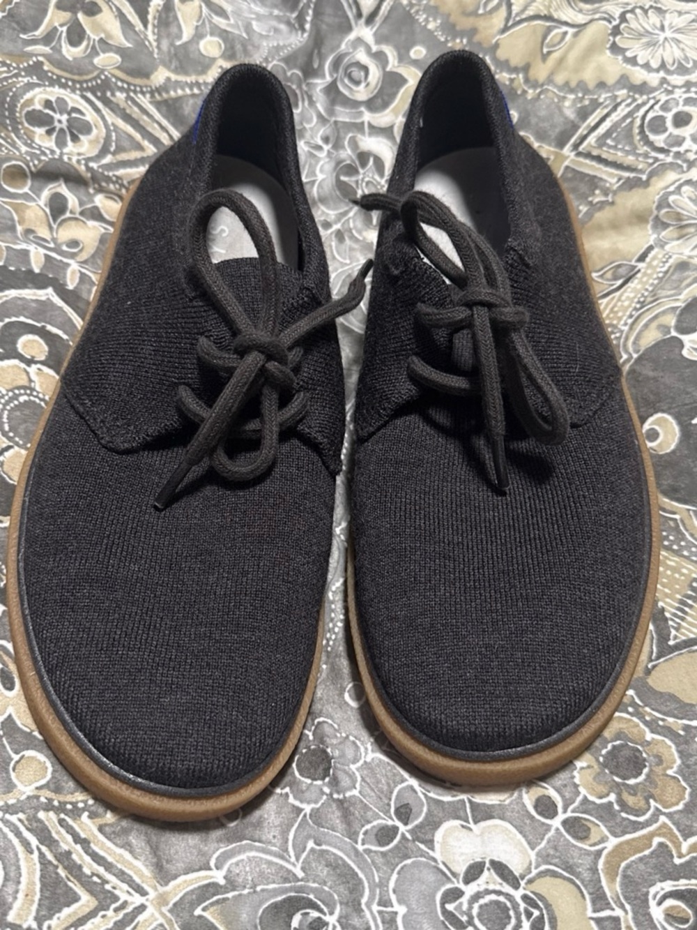 Rothy's Black Knit Derby Shoes with Brown Sole